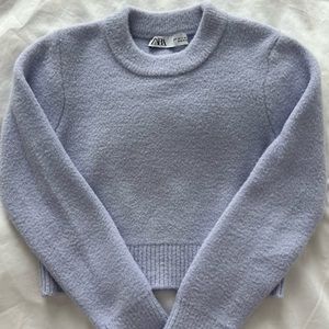 Zara cropped crew neck lavender sweater size small
